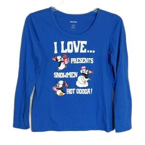 Chilly Willy Penguin Glitter Graphic Holiday Tee Juniors L